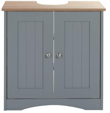 Timber Art Design UK Bathroom Sink Cabinet Bathroom Storage Cabinet Floor Under Basin with 2 Internal Shelves Freestanding Vanity Storage Cupboard Organiser Furniture, Grey and Oak (60 x 60 x 30 cm)