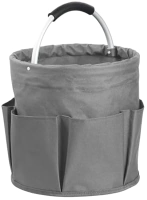 Foldable Cleaning Caddy with Handle Storage Box Caddy Organizer Tool Bag | 17L Multi-Pocket Portable Storage Tool Bucket for Cleaning Products, Housekeeping, Garden Tools, Toiletries & Crafts (Grey)