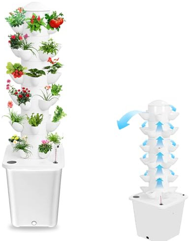 Tour de jardin hydroponique verticale, système de culture hydroponique pour 30 plantes avec réservoir de 10 L, système de culture hydroponique à 6 étages, arrosage automatique pour jardinage intérieur