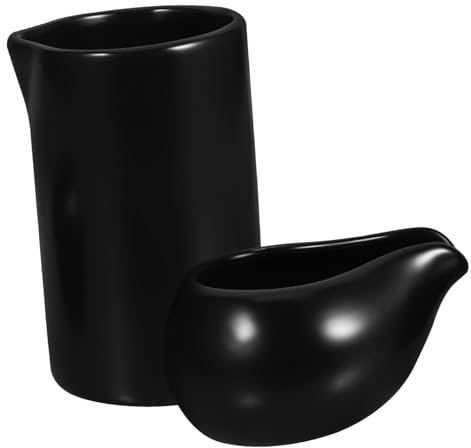 DINHEAROM Ceramic Milk Jug and Black Round-spout Milk Spoon Set European Style Coffee Sugar Cup and for Home Suitable for Western Cuisine and Steak Sauce Serving