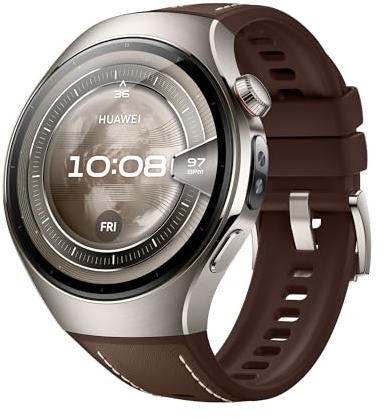 HUAWEI Watch 5 46mm Montre connectée, Technologie X-Tap à détection Multiple, Votre santé en Un Coup d'œil, eSIM, ECG,Smart Gestures, pour Android et iOS, Garantie prolongée de 6 Mois, Marron