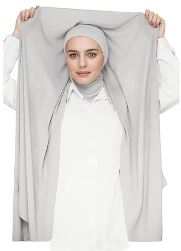 Lina & Lily Chiffon Hijab Istantaneo con Cappello Ninja Jersey Cucito da Donna Musulmano (Grigio Chiaro)