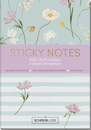 Korsch Verlag Sticky Notes Bloom vegan - Notizzettel-Set, selbstklebende Haftnotizen mit 300 Sticker insgesamt - 10,5 cm x 15,2 cm - SchreibLiebe