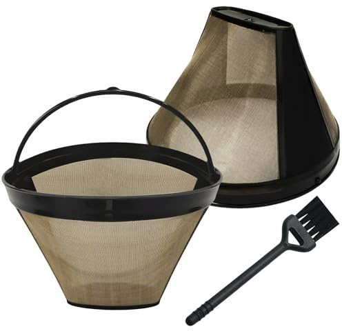 SMLOPLOM 2 Stück Edelstahl Kaffeefilter, Wiederverwendbar, Inkl. Bürste, Verwendet in Kaffeemaschinen, Wasserkochern, Geeignet für eine Vielzahl von Verschiedenen Flüssigkeitsfiltrationen, Schwarz
