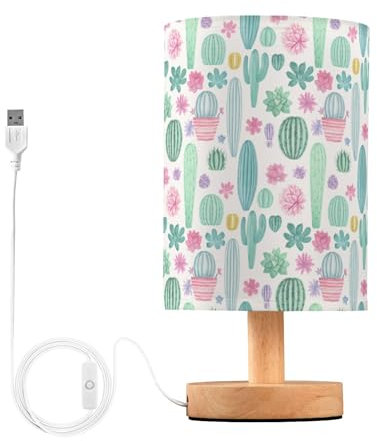 Sevdomey Lampada da comodino a forma di cactus, con porta USB, non necessita di lampadina, luce LED calda per camera da letto, soggiorno, ufficio, lampada da comodino per lettura, studio, decorazione