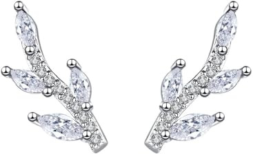 KnSam Orecchini da donna in oro bianco 18 carati, con foglie di moissanite, Au750, in stile Liberty, argento