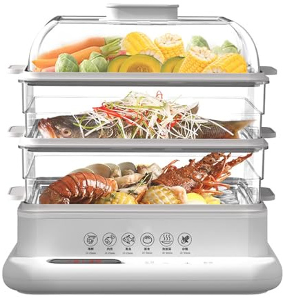 Electric Food Steamer, 3-Tier Detachable Vegetable Steamer with 12-Hour Reservation and 360° Steam Cycle for Cooking Vegetables, Meats, and Fish