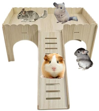 Vokowin 1 x großes Meerschweinchenhaus aus Holz, Versteck Hütte, abnehmbares Schloss mit Rampe, Kleintierhaus, Lebensraum für Ratten, Hamster, Igel zum Verstecken und Spielen (K501-1)