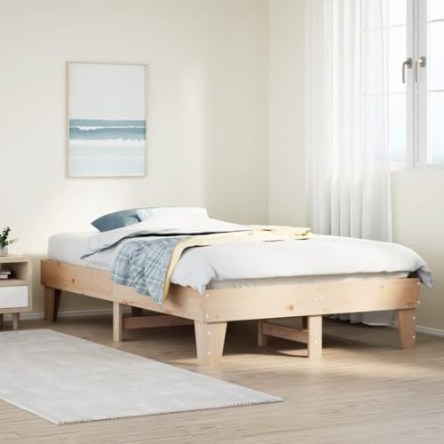 Qnhdfrt Massivholzbett Kiefer 135x190 cm mit Lattenrost und Stauraum Bettgestell aus Kiefernholz für erholsamen Schlaf rustikales Design
