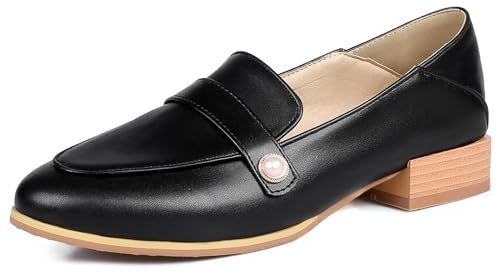 Gicoiz Lavoro Loafer Donna Ufficio Chiuse Davanti Low Tacco a Blocco Pumps Estate Senza Chiusura Comodo Mocassini Casuale Nero Numero 35 EU