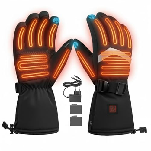 Inoamity Beheizbare Handschuhe Damen Herren, Skihandschuhe mit 3-Stufen Heizung & Touchscreen, Schnellaufheizend, Wiederaufladbar 7.4V 3000mAh, Wasserdicht für Skifahren, Motorrad, Wandern, Jagd(M)