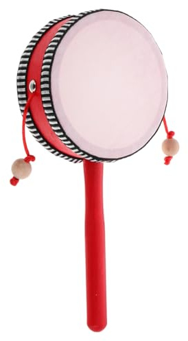 Hohopeti Tambour à Main en Bois Rouge pour Bébé et Tout-petits, Instrument de Musique Traditionnel Chinois Sûr, pour Développer les Compétences Rythmiques en Maternelle