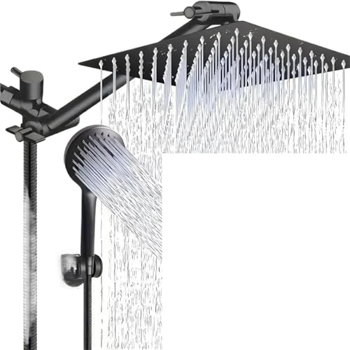 Soffione doccia a pioggia ad alta pressione, con braccio di estensione regolabile in altezza/angolazione e combinazione portatile(8 in black)