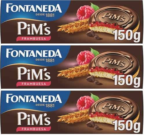 LU Pim's Rellenas de Frambuesa y Cubiertas de Chocolate Negro, Deliciosas para Meriendas, 150 g (Paquete de 3)
