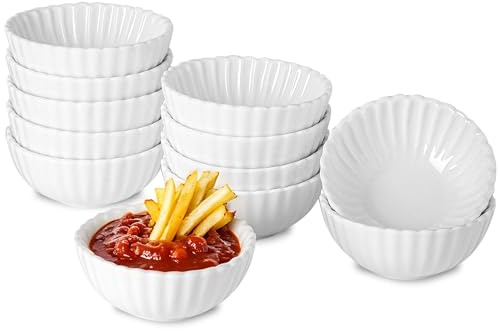 UIBFCWN Lot de 12 Coupelles à Sauce, Porcelaine, 7 x 7 x 3cm, 40ml Bols à Tapas et Sauces, Plats de Service de Snack, Coupelle à Trempette Sauce Pour Tapas, Sushi, Confiture, Va au Four à Micro-Ondes