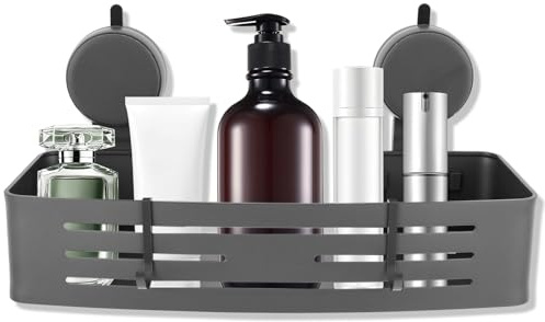 Duschablage Saugnapf Duschregal Ohne Bohren mit 2 Haken Abnehmbare Rostfreie Bad Shampoo Halterung Saugnapf Ablage Dusche für Bad Küche Mietwohnung