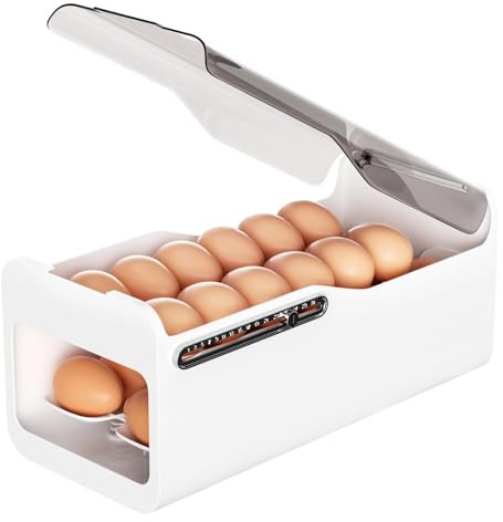 Legpador Porta Uova a 2 Livelli da Frigo, Rimovibile Portauova Frigorifero | Dispenser Automatico con Coperchio Trasparente per Uova per Armadi, Frigoriferi(Conservare 28 Uova, Bianco)