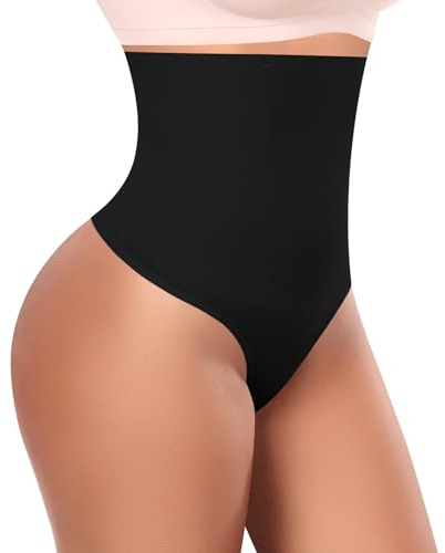 Werena Tummy Control Thong Shapewear for Women High Waisted Body Shaper Panties Shaping Thong Girdle Underwear(02# High Waisted Black(slimmming),Medium)