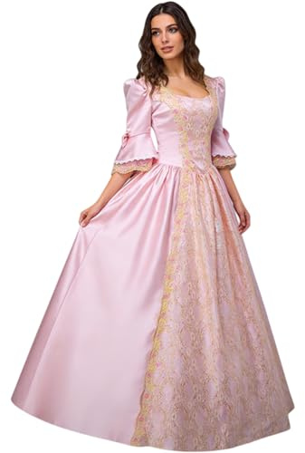 Vestiti Di Carnevale Donna,Vestito Principessa Donna Medievale A-Line Costume da Dama Dell'800 Satin Vestiti Carnevale Veneziano Abito Vittoriano Curvy Gothic Dress Taglie Forti per Carnevale Cosplay
