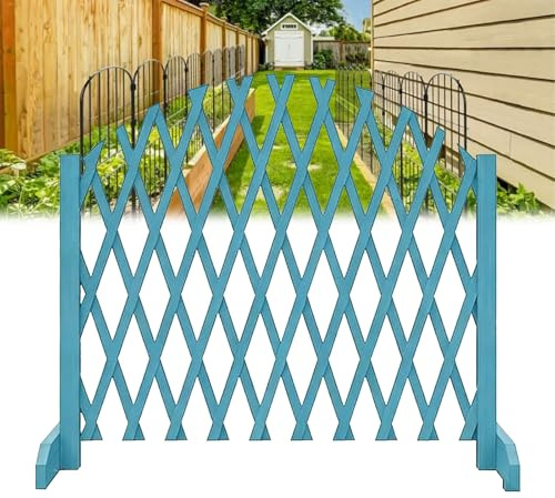Clôture en treillis en bois extensible, clôture en treillis en bois autoportante, clôture de bordure de pelouse extensible autoportante for jardin, cour, patio, potager.(Blue,300 * 160cm)