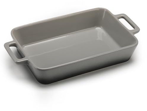 Auflaufform Große 33cm,Rechteckig Ofenform mit Griffen,Rechteckige Auflaufform Tradition aus Steinzeug,Tiefe Baking Dish aus Keramik für Lasagne, Tiramisu, Braten & Aufläufe, Gray