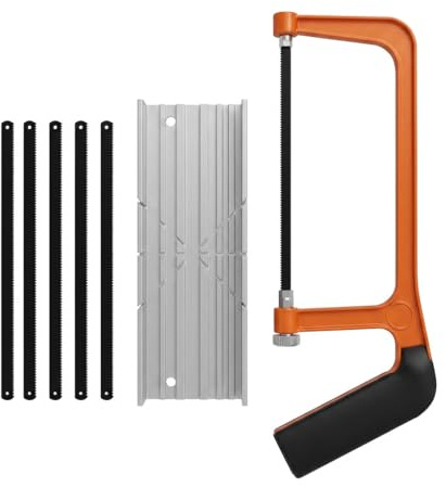 6 Inch Mini Hacksaw and Mitre Box Set with 5 Carbon Steel Replacement Blades, Professional Hack Saw for Metal Cutting, Small Hand Saw for Woodworking DIY, Adjustable Junior Hack Saw to Cut Metal