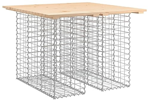 HPUYRFG Solid Pinewood Garden Table 100x102x72 cm, Solid Pine Gabion Table for Patio, Galvanised Steel Gabion Base with Compact Design for Outdoor Use
