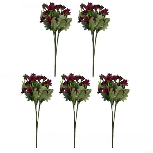 Ramo de crisantemo artificial de puesta de sol de 35 cm, resistente a los rayos UV, flores de seda para jardín, patio, decoración al aire libre, arreglos florales falsos (rosa oscuro)