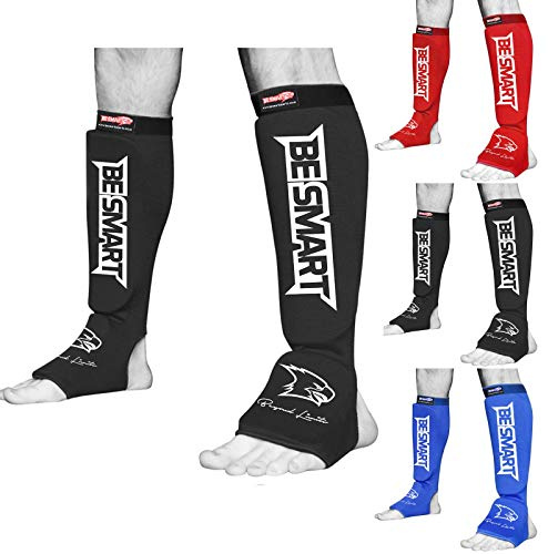 BS Shin Instep Pads MMA Leg Foot Guards Muay Thai Kick Boxing Guard Protector G (Black, Small)