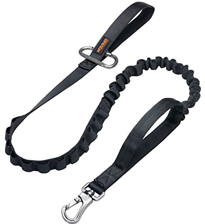 EXCELLENT ELITE SPANKER Tactical Bungee Dog Leash Military Adjustable Dog Leash Quick Release Elastic Leads Rope with 2 Control Handle(Black