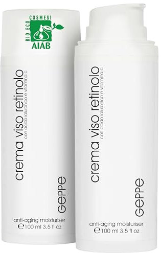 100ml. BIO Crema Retinolo Viso con Acido Ialuronico e Vitamina C - Crema Viso Antirughe Uomo e Donna Adatta come Crema Contorno Occhi - Crema Viso Idratante da Skincare Made in Italy