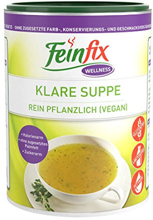 Feinfix Wellness Klare Suppe 540g (27 Liter Suppe) Zuckerarm Kalorienarm ★ Suppenpulver / Suppenbrühe / Suppenwürze Vegan ✓ Suppenbrühe ohne Geschmackverstärker / Farbstoffe ✓ Gemüsebrühe D1-CYED-BPHG