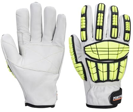 Portwest A745 Impact F135 Cow Leather Lined Glove Wrist Strap | Grey, X Large, EN ISO 21420 Dexterity 2, EN 388 Cut Level F, CE Certified, EN 407, 40% Polyester, 60% Cotton, Security