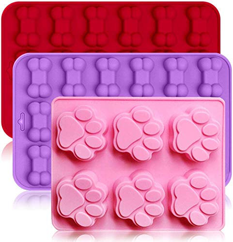 Lot de 3 moules en silicone pour glace en forme d'empreinte de chien et d'os - Moule à pâtisserie - Pour chocolat - Rose rouge et violet