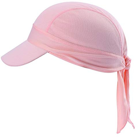 Arcweg Bandana Cap Kopftuch Mit Schirm Atmungsaktiv Pirat Kappe UV Schutz Verstellbar Bikertuch Radsport Mützen Schnelltrockned Schwarz+Großes Rosa