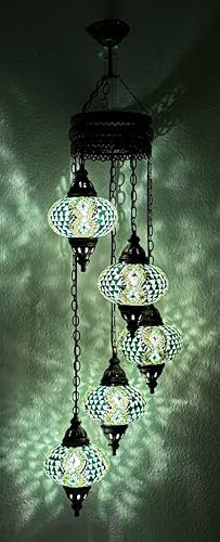Samarkand - Lights Handgefertigte Orientalische Mosaiklampe Mosaik Glas Hänge Lampe Innenleuchte Pendelleuchte Deckenleuchte Aussenleuchte Handarbeit Hängeleuchte Hängelampe Größe 3/5 Glas L/GRÜN