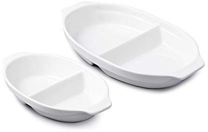 WM Bartleet & Sons 1750 TSET109 Traditional Porcelain Set of 2 Divided Vegetable and Sides Serving Dishes (22cm & 32cm) – White