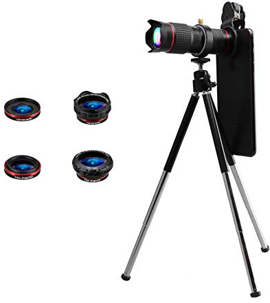 Cellphone Phone Telephoto Lens Universal Optical Zoom 15X Monocular Telescope Magnifier Optical Zoom Lens W/Tripod，with 4 Lenses (Black)