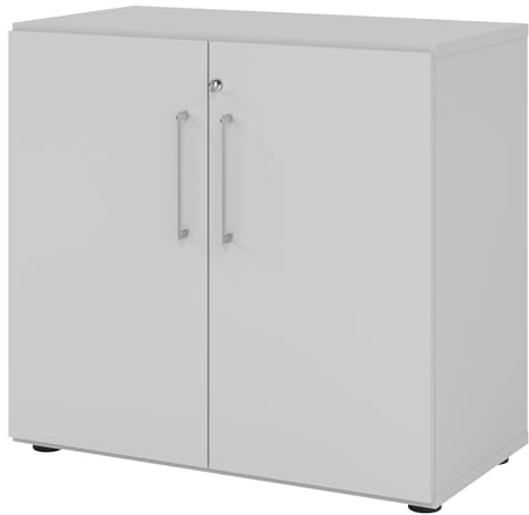 bümö Aktenschrank abschließbar, Büroschrank Holz 80cm breit in grau - abschließbarer Schrank mit Aktenregal für's Büro & Arbeitszimmer, Büro Möbel Ordnerschrank mit Schloss