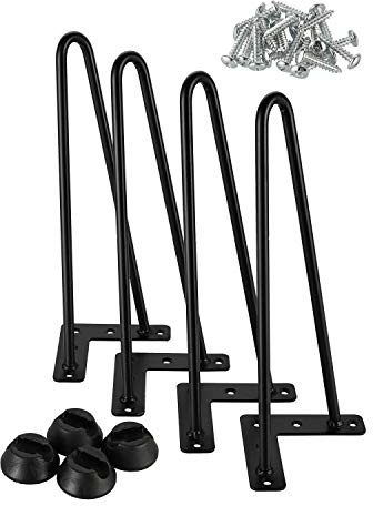 4 Stück Haarnadelbeine Industrial Look Baustahloptik Tischbeine Möbelfüße Haarnadel-Tischfüße 30cm Höhe- Freie Bodenschoner und Schrauben- Schwarz