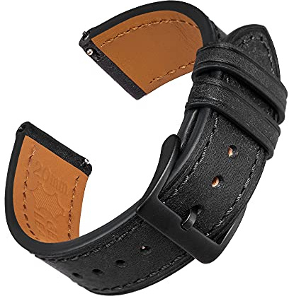 Top Grain Uhrenarmband 22mm Leder, Schnellverschluss, Schwarz, Schwarz | Schnellverschluss, Pueblo-Mattstruktur, Zermatt-Futter, Serafil-Nähte, Versiegelte Kanten