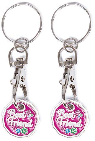 UK Phoenix Trolley Token New £1 Coin Shape 12 Sided Shopping Cart Key Ring Release Shop Locker Keychain (2 x Best Friends)