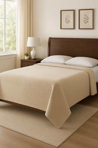 Corredocasa Copriletto Matrimoniale Estivo Cotone, Made in Italy Telo Singolo 100% Cotone Piquet, Adatto Come Telo Arredo, Copri Letto 2 Piazze 280x270 Stile Country Nocciola