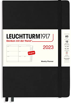 LEUCHTTURM1917 365942 Wochenkalender Medium (A5) 2023, 12 Monate, Schwarz, Englisch