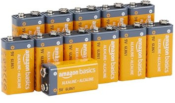 Amazon Basics, 12 batterie alcaline, 9 V/6LR61, durata di 5 anni, per rilevatori di fumo/CO, elettronica e audio