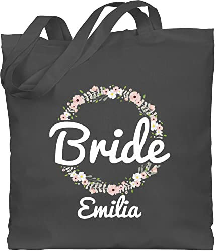 Shirtracer Baumwolltasche personalisiert Namen - JGA Junggesellenabschied - Bride mit Blumenkranz weiss - Unisize - Dunkelgrau - junggesellinnenabschied tasche jungesellenabschied braut beuteltasche