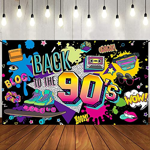 90er Jahre Party Dekorationen, Back To The 90's Hintergrund Banner mit Seil zum Aufhängen, 150 x 100 cm, Retro Hip Hop Graffiti Rock Punk Musik Tanz Wand Fotografie Hintergrund Geburtstag Party