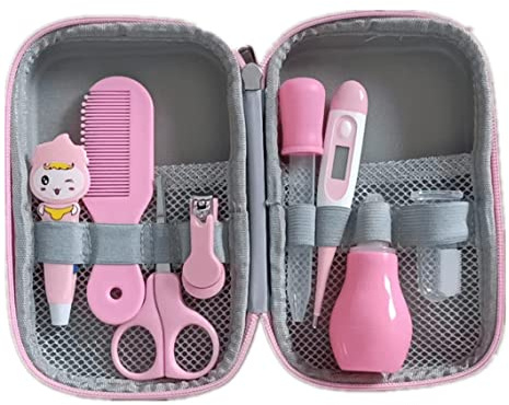 Babypflege Set，8-teiliges Baby Alltag Pflege Neugeborenen-Babypflegezubehör ，Mit Thermometer, Nasensauger, Kamm, Nagelknipper, Ohrlöffel Etc,Neugeborene Geschenk Weihnachten Neujahrsgeschenke (rosa)