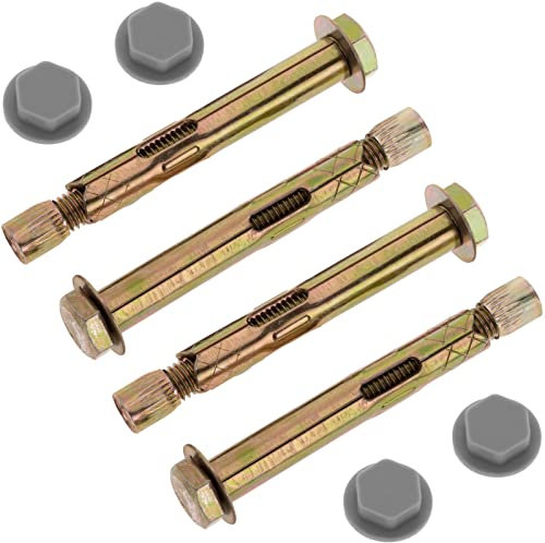 PrimeMatik - Pack de 4 Tacos metálicos de expansión con Tornillo 12x85mm con tapón Gris