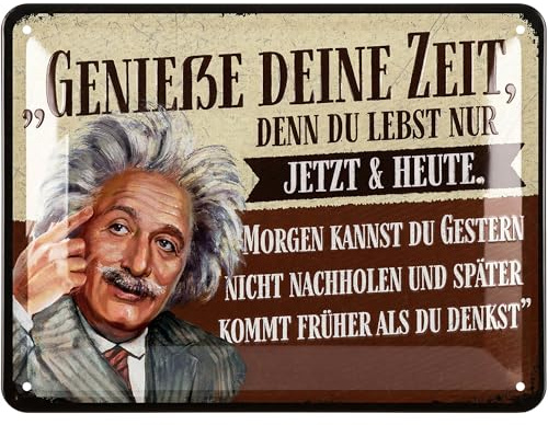 LANOLU Retro Blechschild- Genieße deine Zeit - Poster aus Metall mit Zitat, Geschenke für Freundinnen, Lebensweisheiten in Shabby Deko Style, Sprüche vintage Metallschild 15x20cm